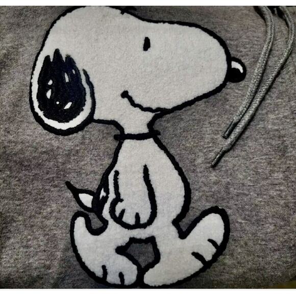 NWT Peanuts Snoopy Full Zip Sweatshirt Hoodie With Chenille Patches ~ Gray L - Picture 2 of 7